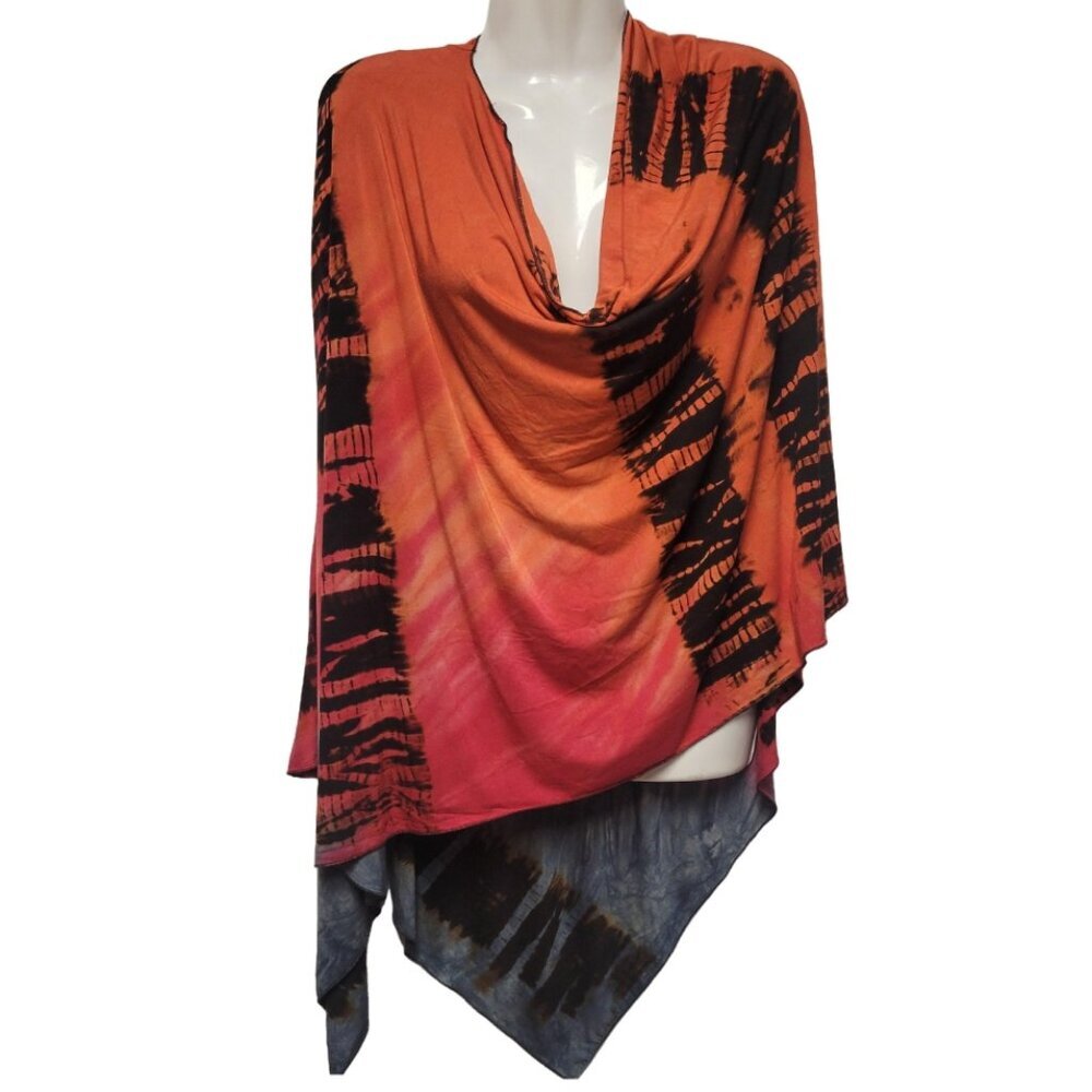 Art Of Cloth Tie Dye Colorful Cape Poncho Shawl Versatile Blouse Top Cover Up